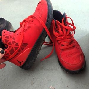Jordans 6.5 women's red and black high top sneakers